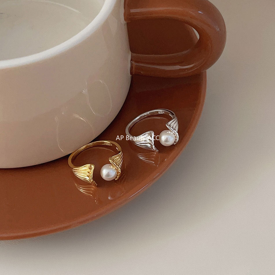 F관 - 925 실버 모조진주 조개 디자인 반지 [J1931] 25.10-2