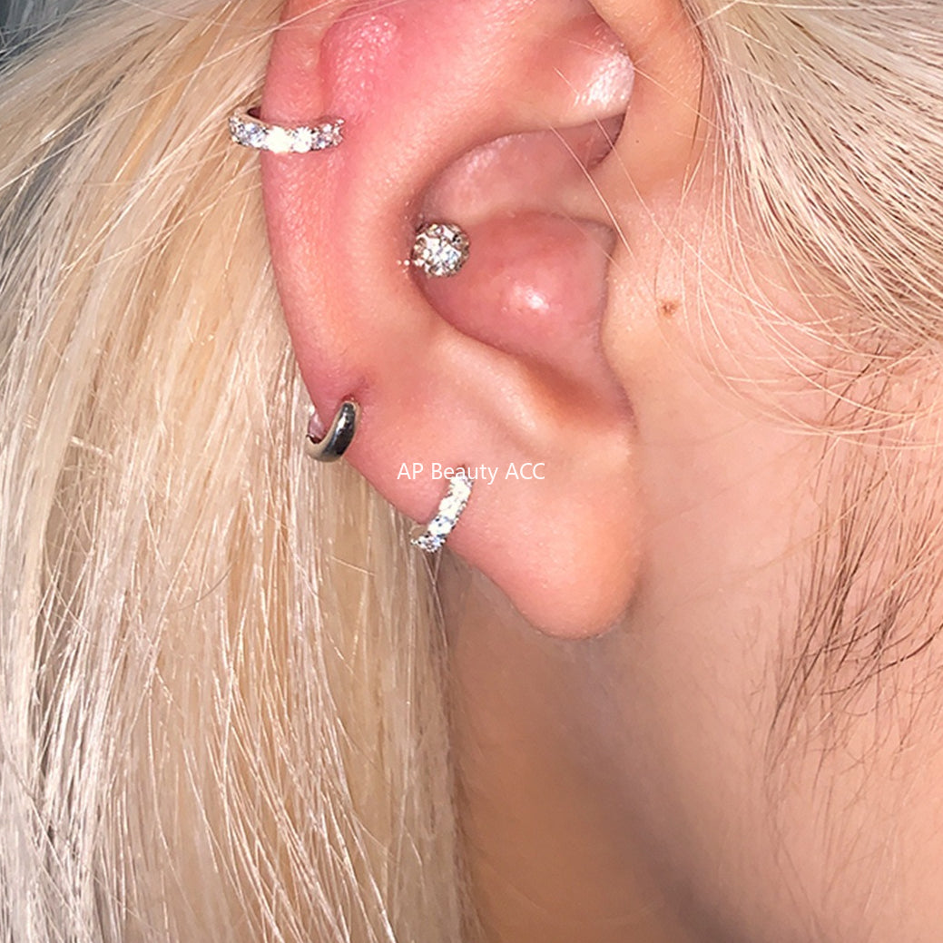 A관 - 925 실버 심플 미니 큐빅 링 귀걸이 [EH-4209] 25.10-3