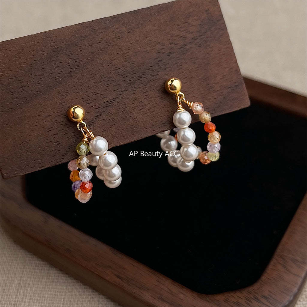 C관 - 큐빅 핸드메이드 글래스 진주 귀걸이 [5477] 25.02-1