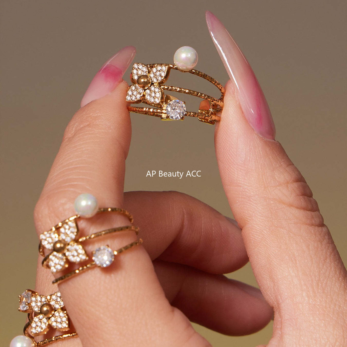 D관 - 스테인리스 스틸 큐빅 플라워 펜던트 목걸이 반지 [TXP489] 25.11-4