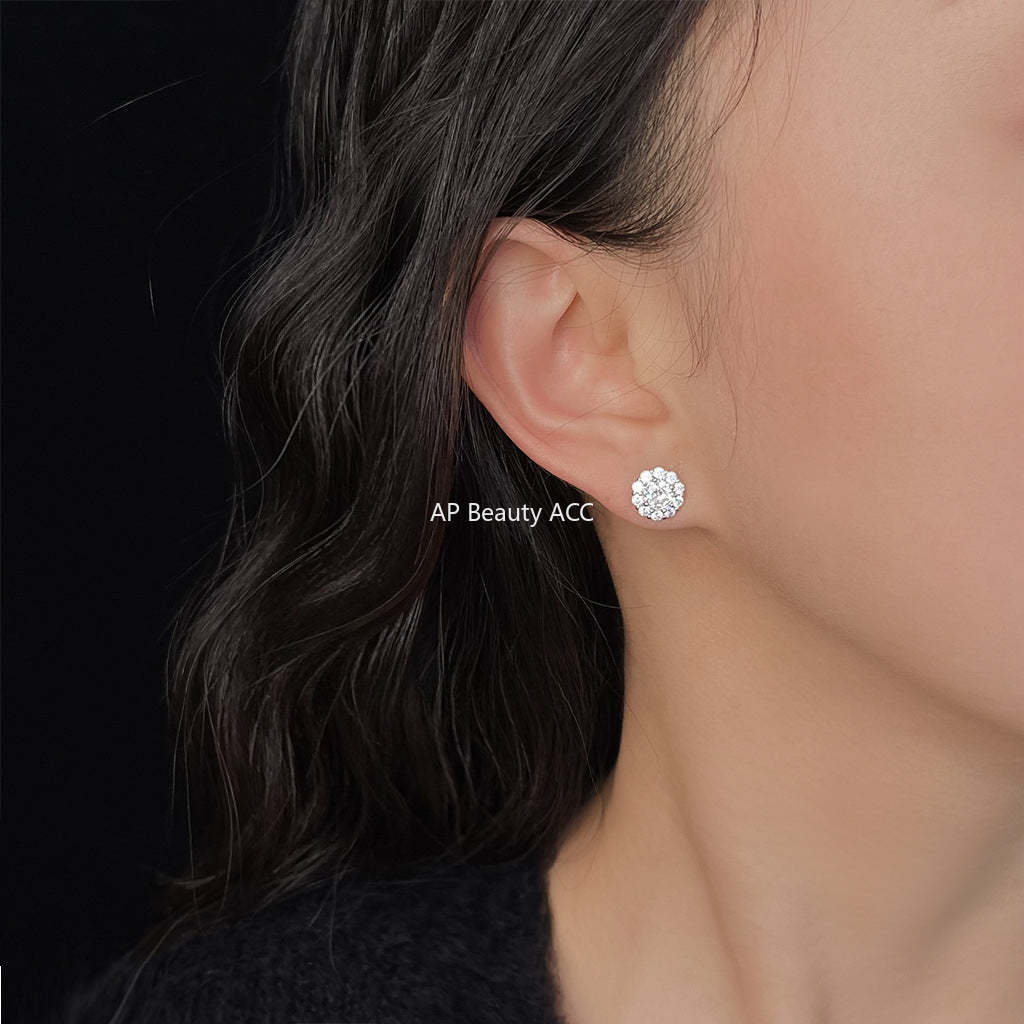 C관 - 큐빅 원형 블링블링 은침 귀걸이 [5679] 25.03-2