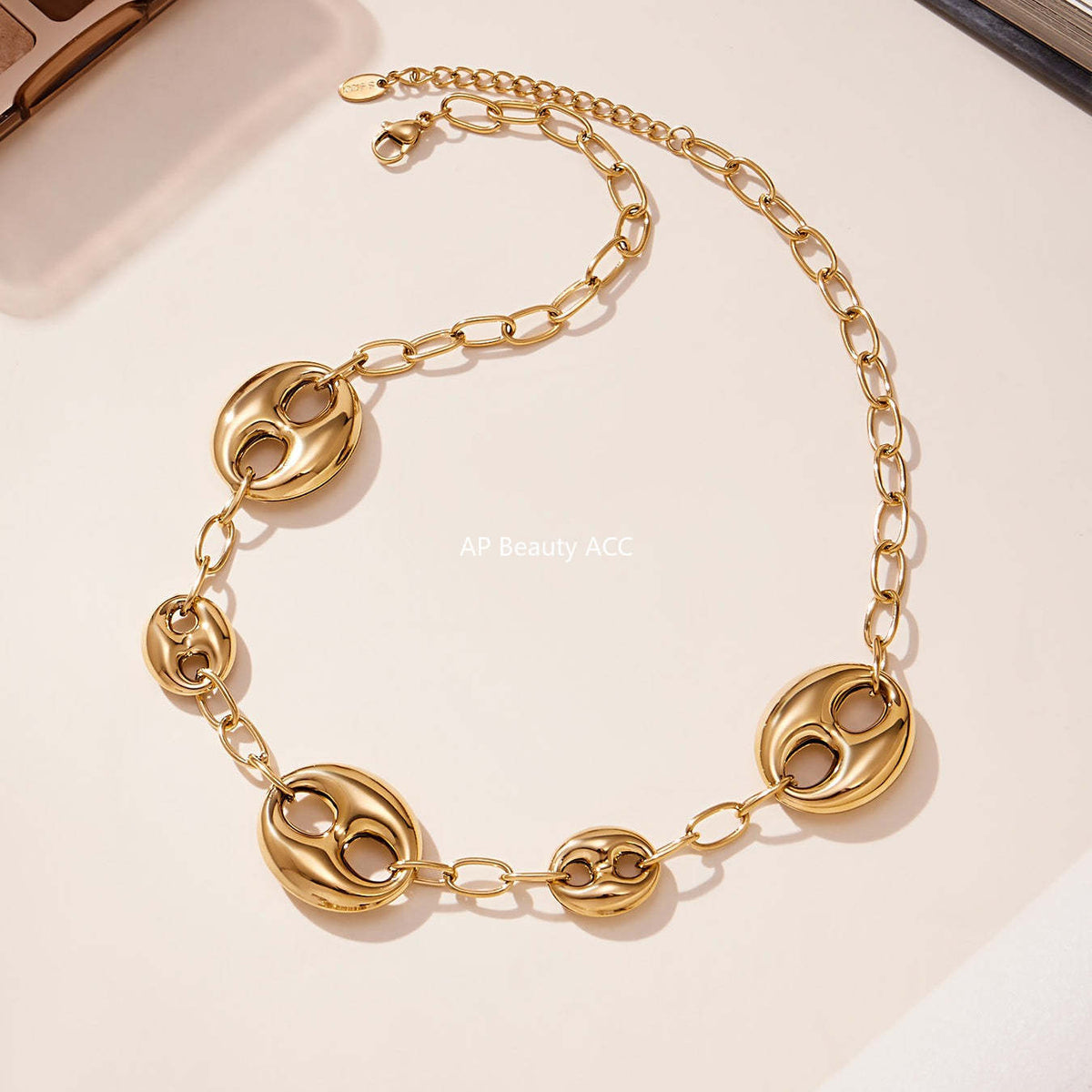 D관 - 돼지코 모양 체인 18K 도금 스테인리스 스틸 목걸이 [P180] 25.11-3