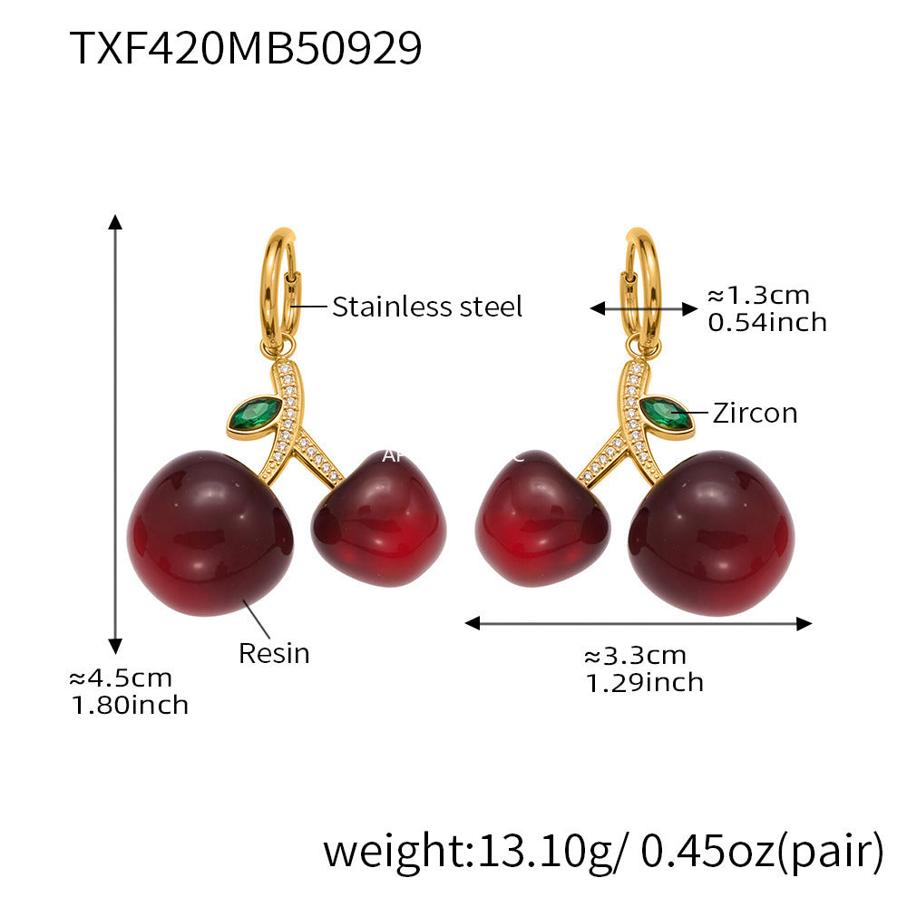 D관 - 18K 골드 도금 스테인리스 스틸 체리 펜던트 목걸이 팔찌 귀걸이 [TXP420] 25.10-1