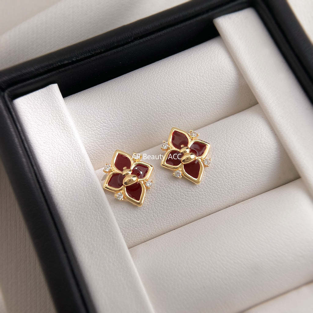 C관 - 925 은침 핸드페인팅 미니 큐빅 호리병 클로버 디자인 귀걸이 [6988] 25.10-5