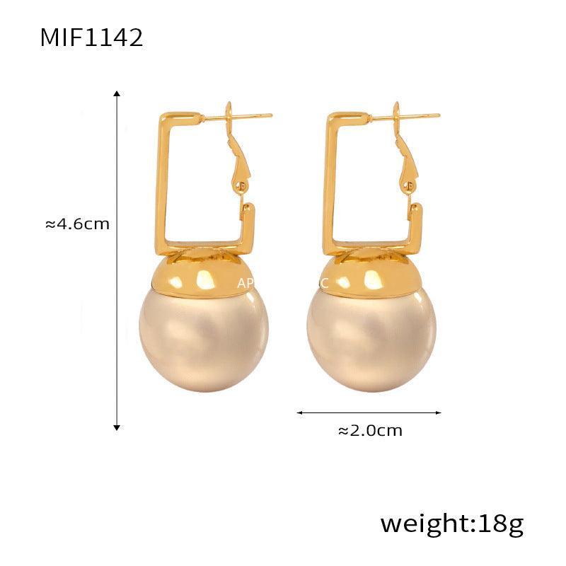 D관 - 미니멀 사각 버클 라운드 컬러 진주 비즈 레트로 유니크 디자인 티타늄 스틸 18K 도금 귀걸이 [F1142] 24.03-2