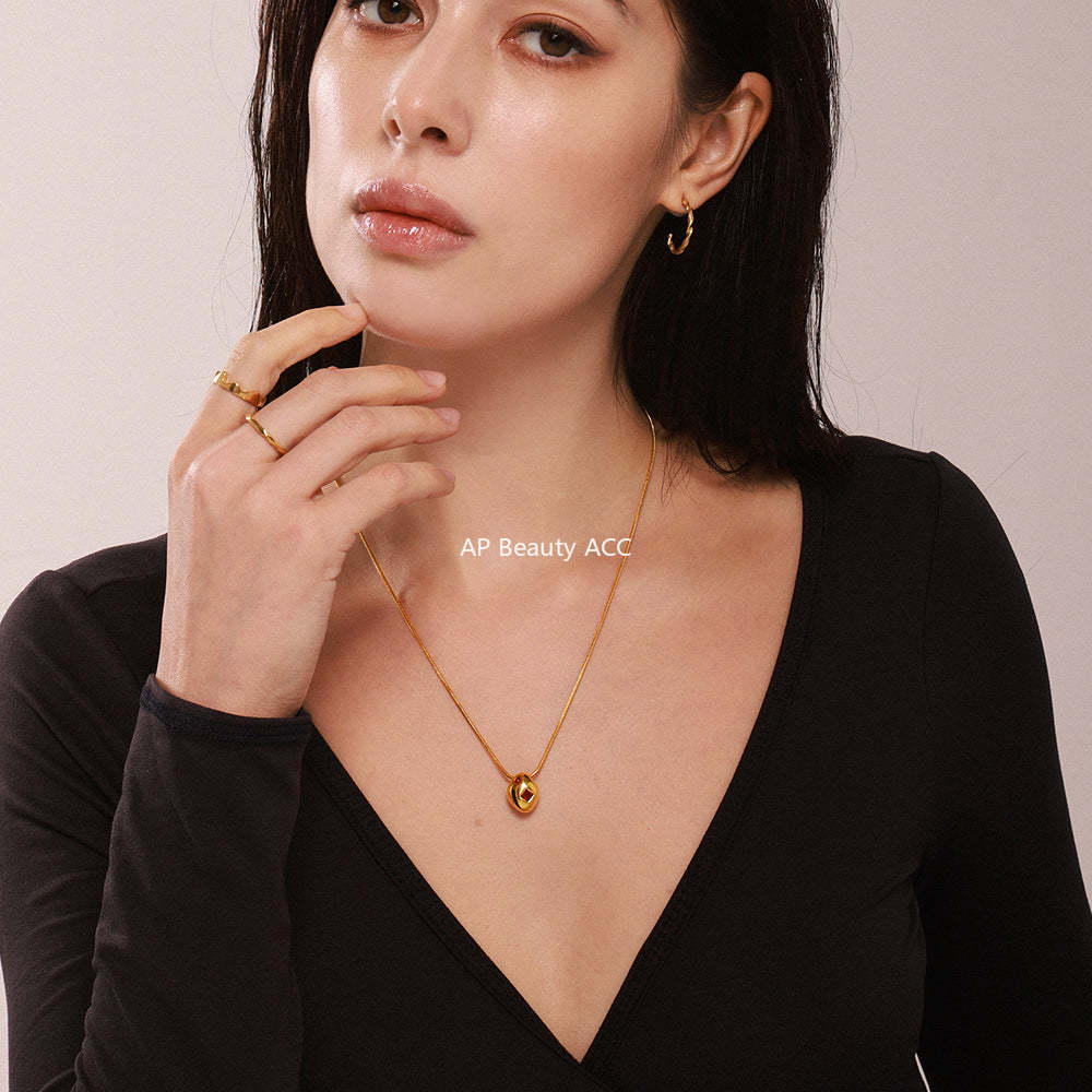 D관 - 스테인리스 스틸 언밸런스 큐빅 반지 목걸이 [P2039-A069-A849] 25.03-2