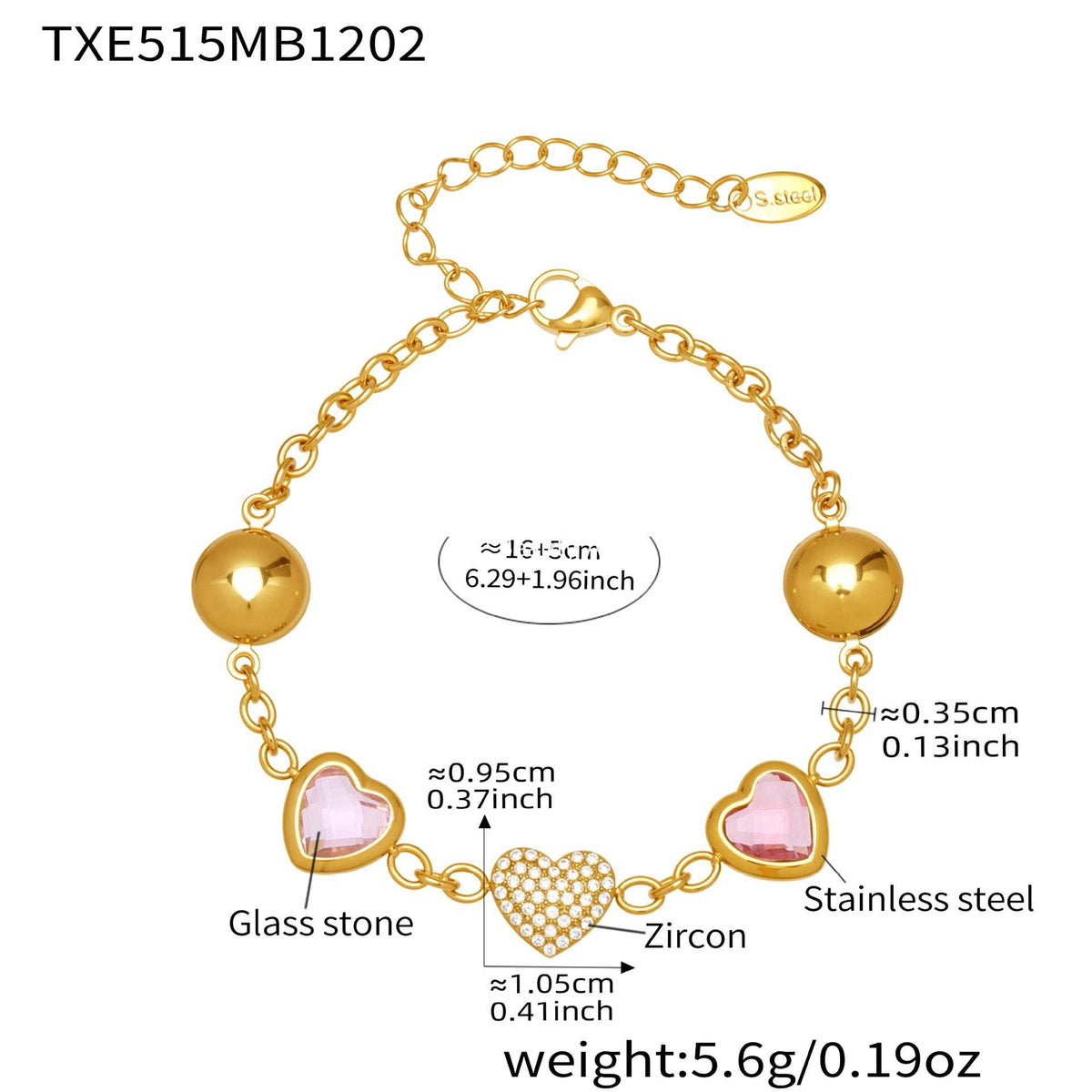 D관 - 컬러 레진 큐빅 하트 18K 도금 스테인리스 스틸 목걸이 팔찌 [TXP515] 25.12-2