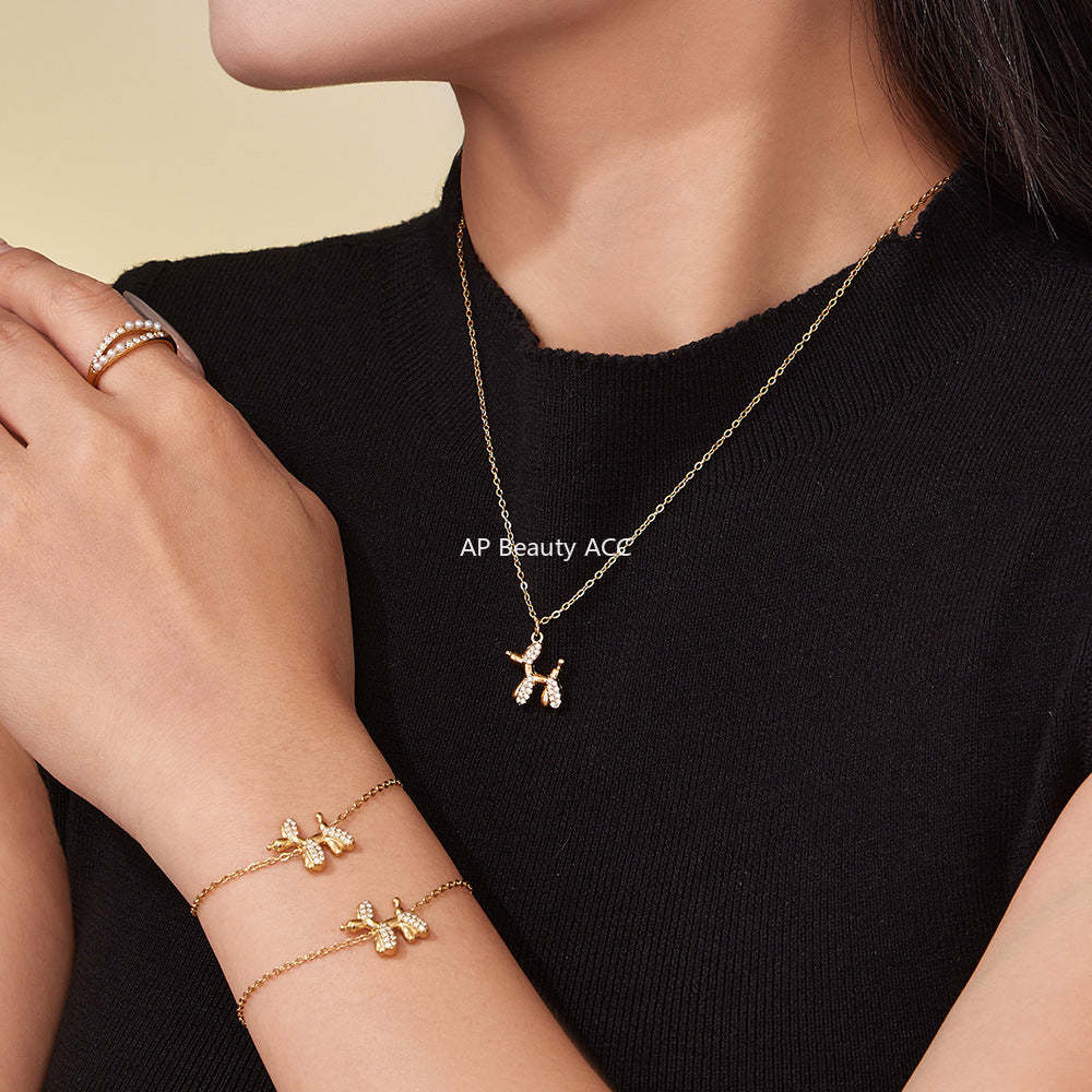 D관 - 큐빅 벌룬독 강아지 펜던트 스테인리스 목걸이 귀걸이 팔찌 [TXP469] 25.11-3