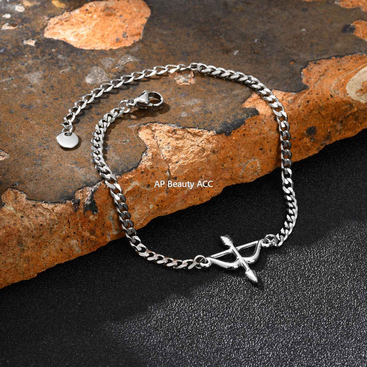 G관 - 스테인리스 스틸 체인 활 모양 펜던트 팔찌 [BR-2621] 25.11-1