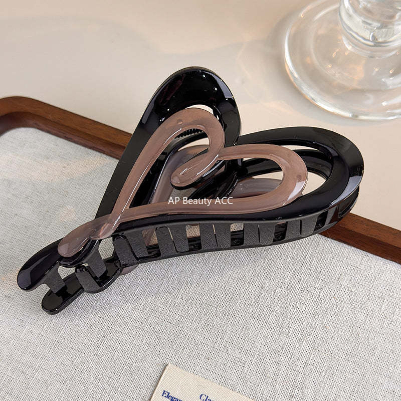 E관 - 브라운 더블 레이어 하트 모양 집게핀 [27753] 25.12-1