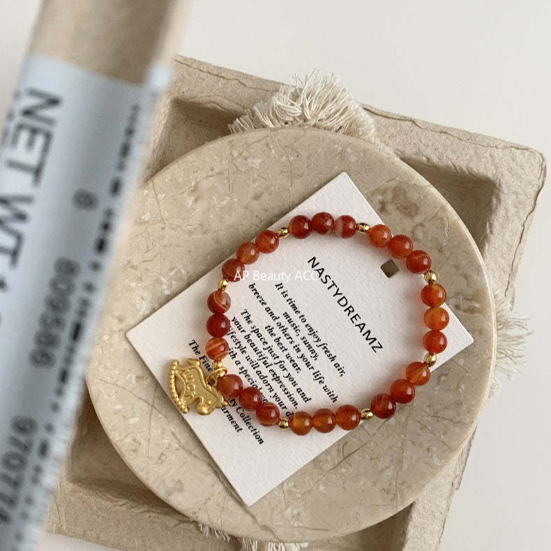 A관 - 925 실버 luck 말 홍마노 미니 비즈 팔찌 [1652] 25.12-3