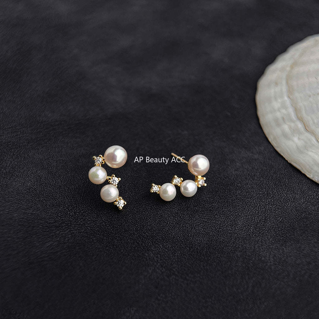 C관 - 14K 도금 925 은침 큐빅 담수 진주 귀걸이 [5475] 25.02-3