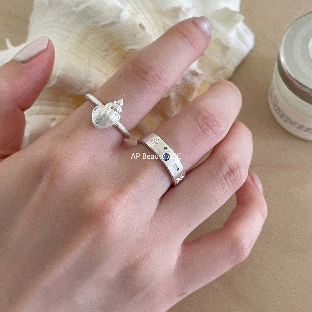 A관 - 925 실버 조개 디자인 샌딩 오픈형 반지 [JZ-0714] 25.10-5