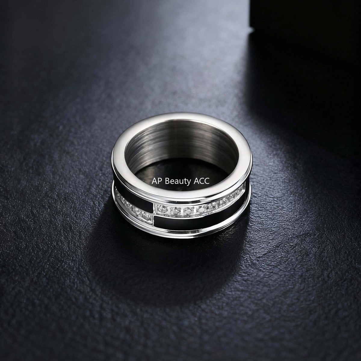 G관 - 블랙 화이트 큐빅 스테인리스 스틸 반지 [RC-970] 25.12-2