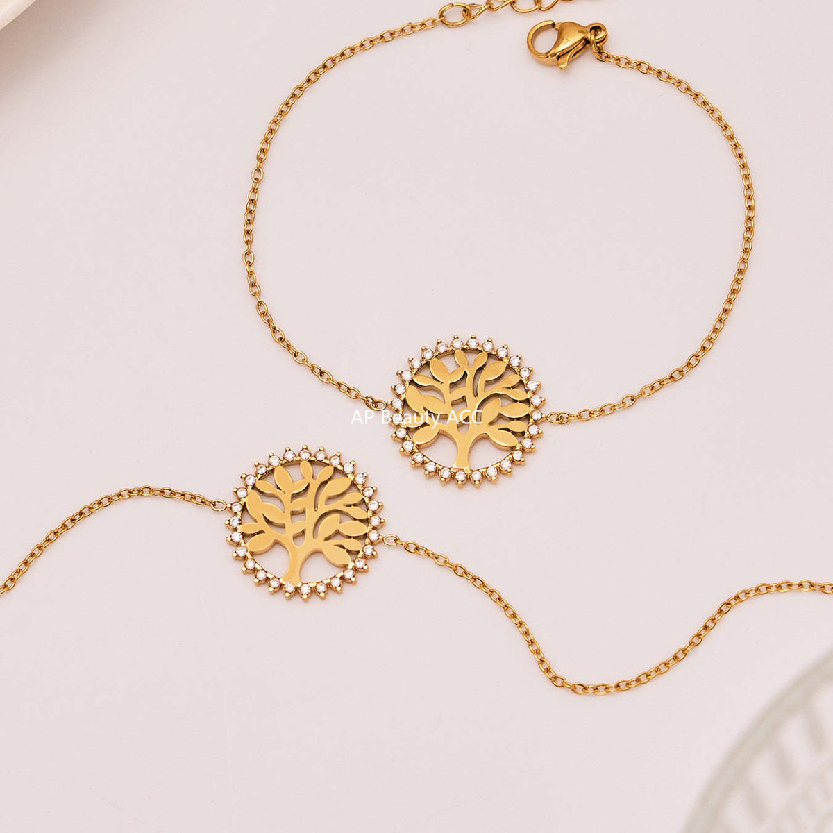 D관 - 스테인리스 스틸 생명나무 큐빅 원형 펜던트 목걸이 팔찌 [TXP440] 25.10-4