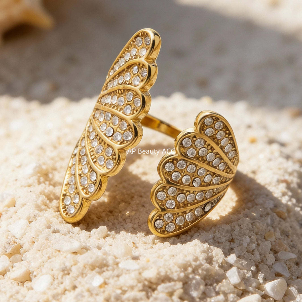 D관 - 스테인리스 스틸 18K 도금 큐빅 날개 모양 오픈형 반지 [A386] 25.12-3