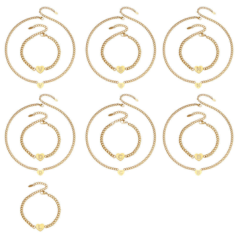 D관 - 스테인리스 스틸 하트 알파벳 큐빅 18K 도금 펜던트 목걸이 [RP021] 25.12-1