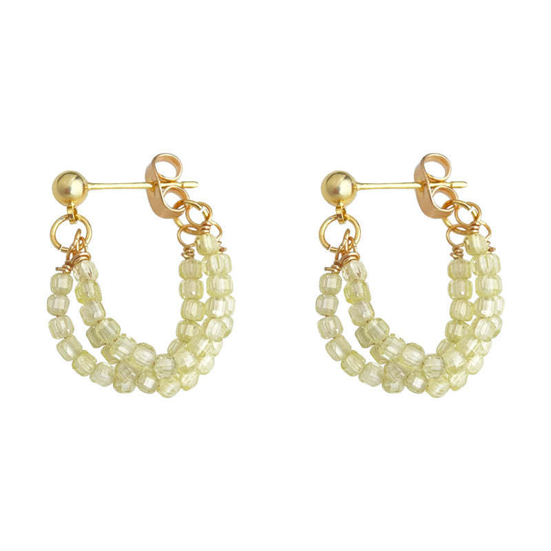 C관 - 베이지 글래스 크리스탈 핸드메이드 은침 귀걸이 [5471] 25.02-3