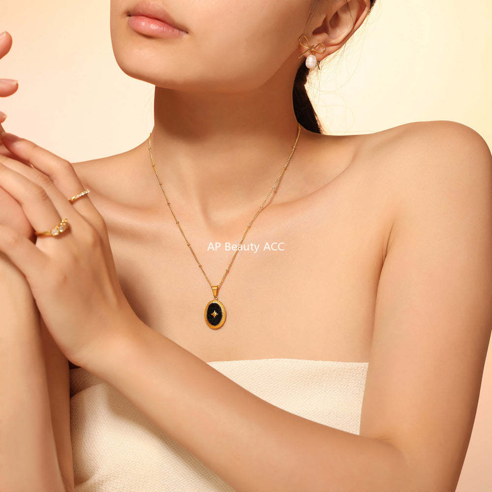 D관 - 오일 코팅 타원형 십자성 펜던트 캐주얼 럭셔리 티타늄 스틸 18K 도금 목걸이 [P897] 24.08-5