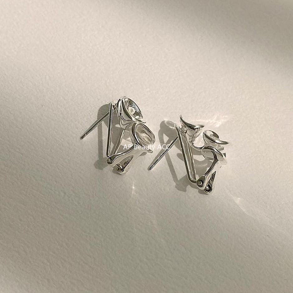 F관 - 925 실버 비정형 유선형 커튼 디자인 귀걸이 [C840] 25.11-2