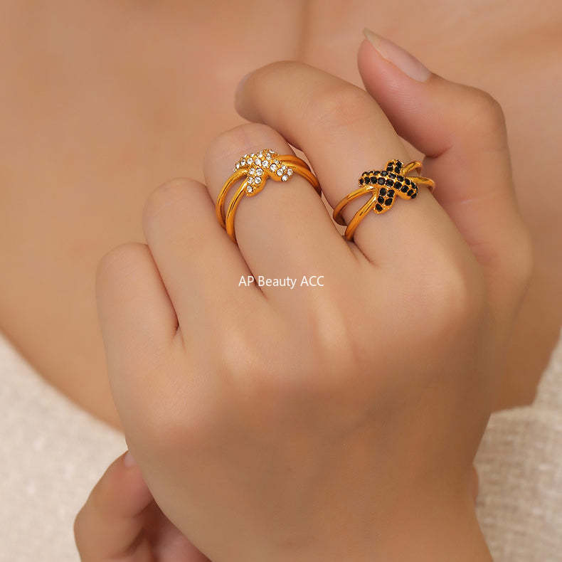 D관 - 미니 큐빅 X 디자인 티타늄 스틸 18K 도금 트렌디 미니멀 반지 [A611-3] 24.05-1