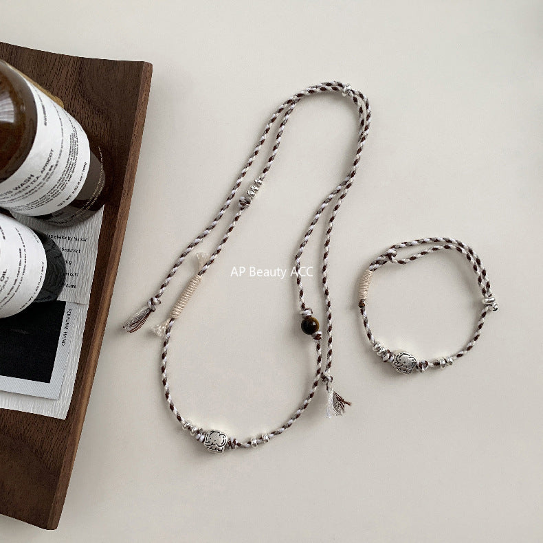 A관 - 925 실버 코끼리 핸드메이드 비즈 스트랩 팔찌 목걸이 [1608] 25.11-2