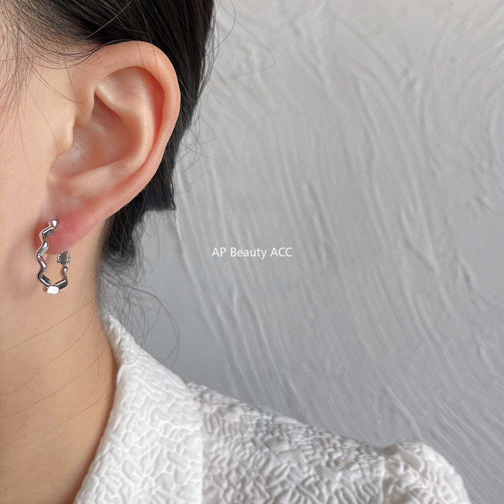 C관 - 간결한 금속 물결 은침 링 귀걸이 [1342] 24.04-2