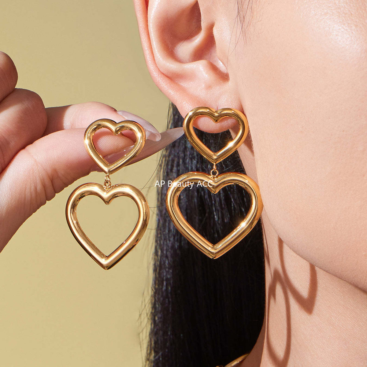 D관 - 18K 도금 스테인리스 스틸 하트 연결 디자인 귀걸이 목걸이 팔찌 [TXP452] 25.10-4