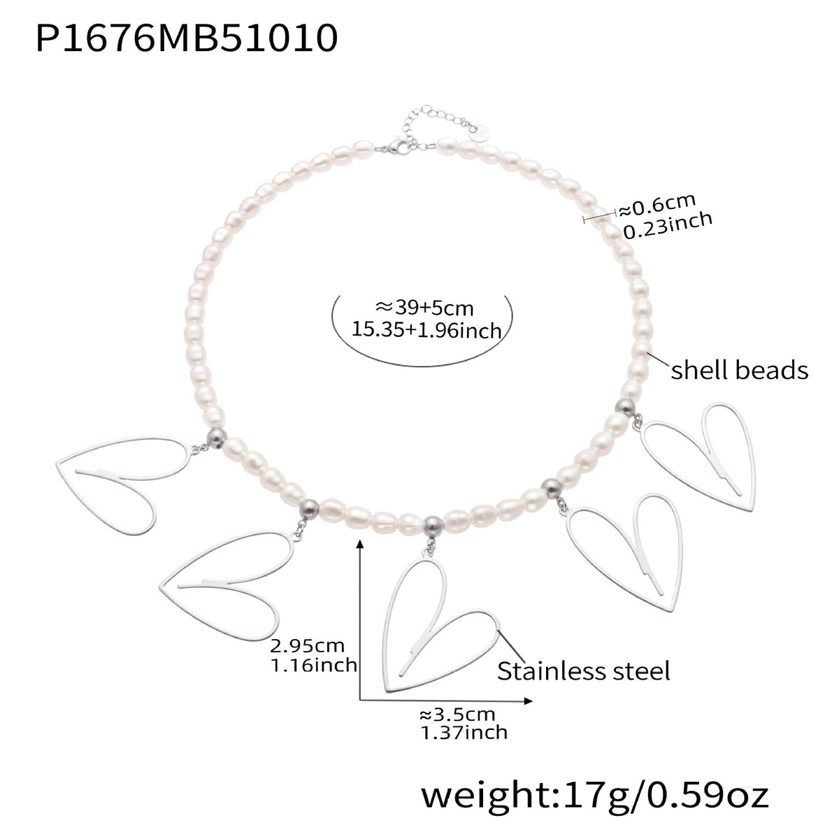 D관 - 스테인리스 스틸 핸드메이드 하트 펜던트 목걸이 [P1676] 25.10-3