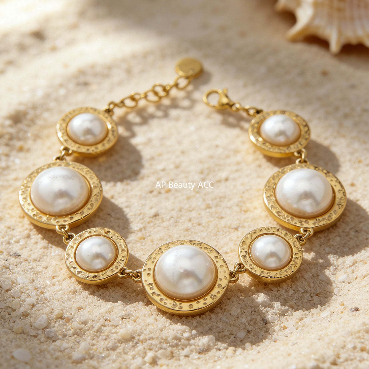 D관 - 스테인리스 스틸 18K 도금 자개 진주 라운드 레진 팔찌 반지 [TXA520-TXE520] 25.12-3