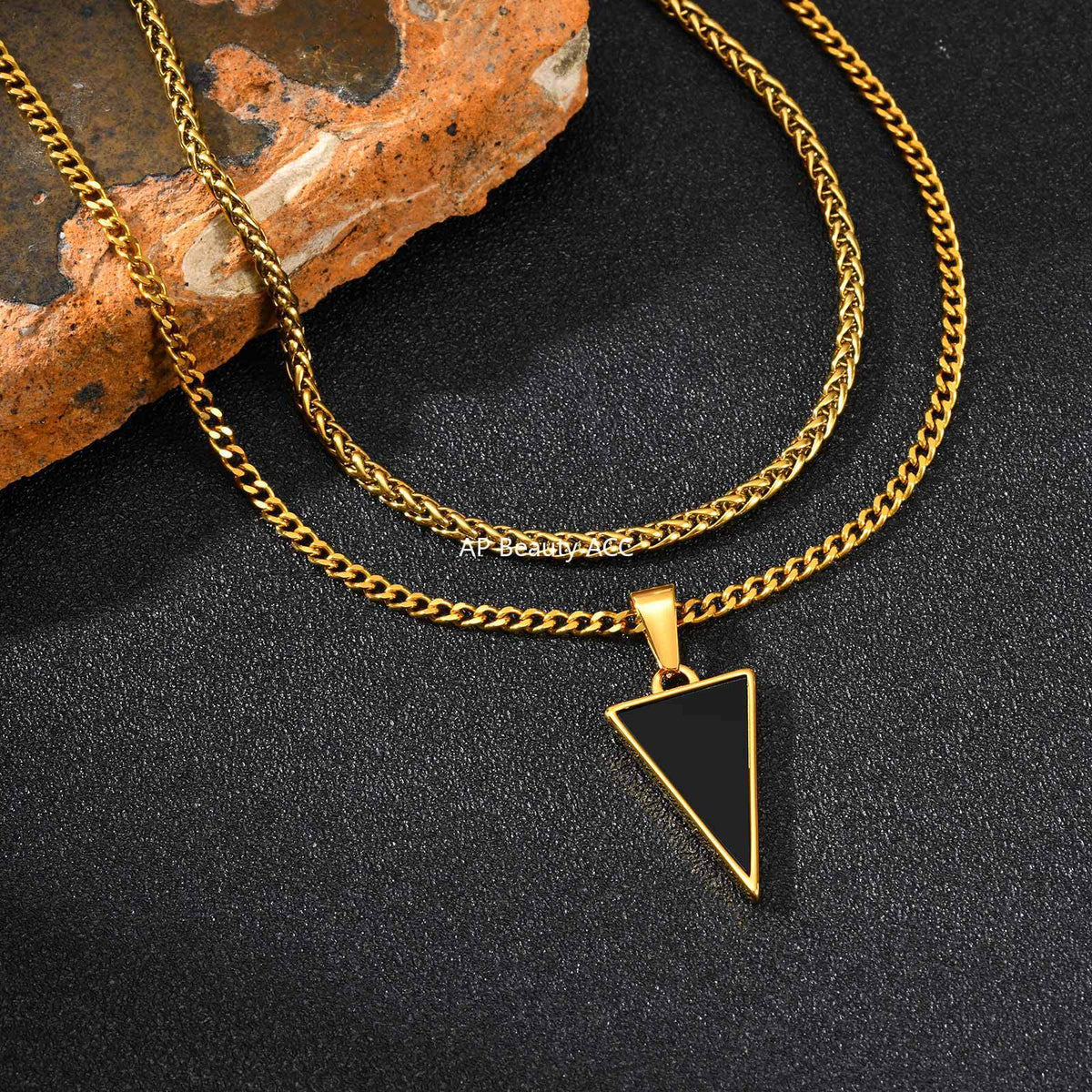 G관 - 스테인리스 삼각형 오닉스 펜던트 목걸이 [PN-2201] 25.11-2