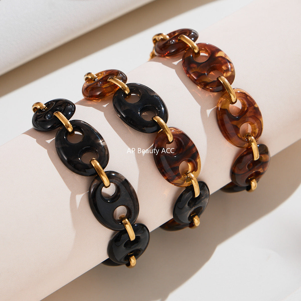 D관 - 스테인리스 스틸 18K 도금 레진 더블 원형 팔찌 [E157] 25.10-3