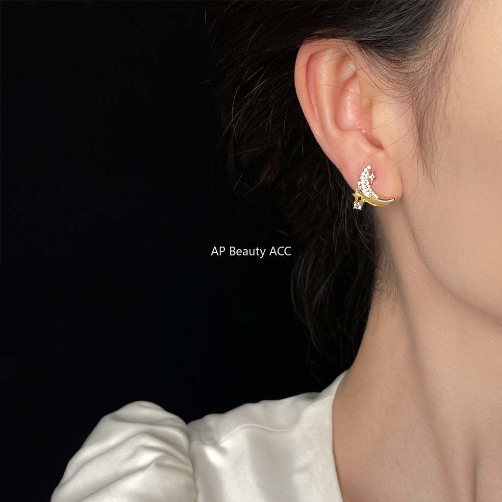 C관 - 달 별 큐빅 14K 도금 925 은침 이어커프 귀걸이 [6203-6204] 25.06-2