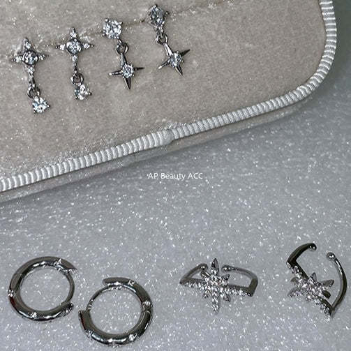 A관 - 925 은침 사각별 큐빅 피어싱 링 귀걸이 [EH-3972] 25.10-5