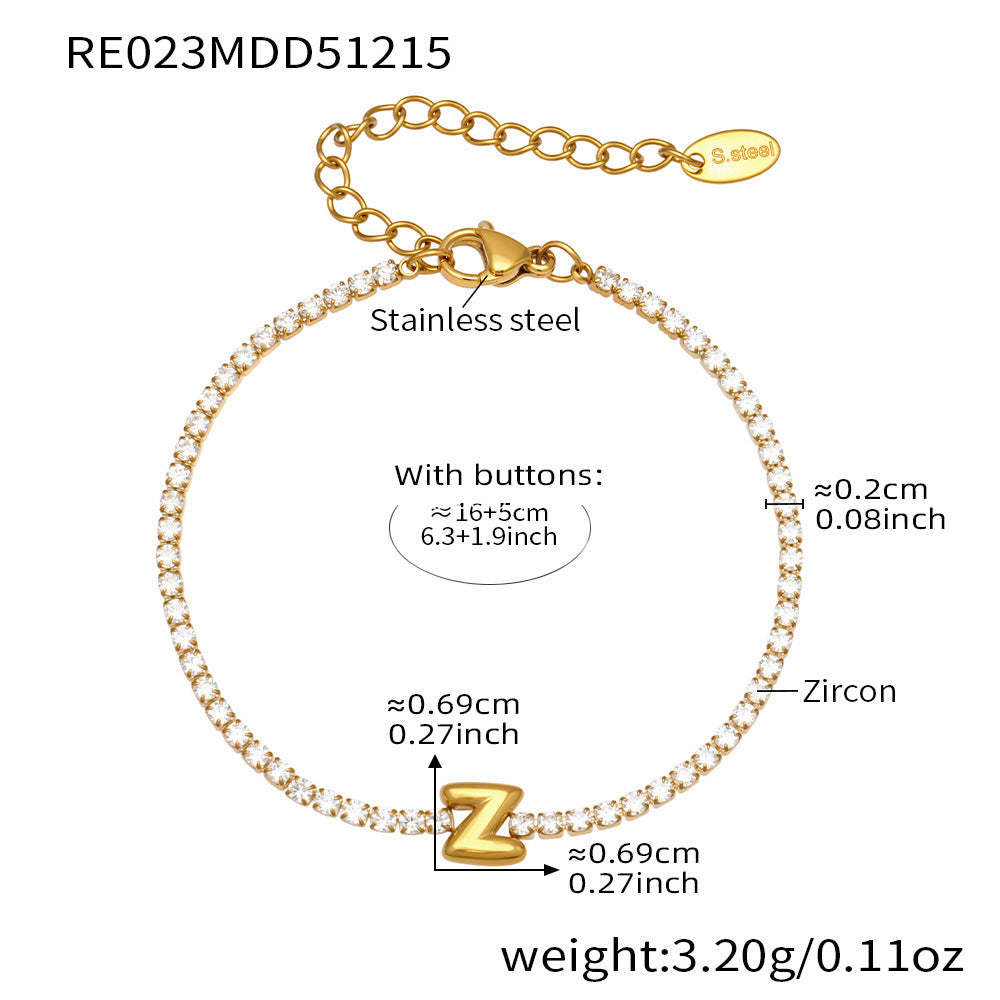 D관 - 스테인리스 스틸 18K 도금 알파벳 큐빅 팔찌 [RE023] 25.12-3