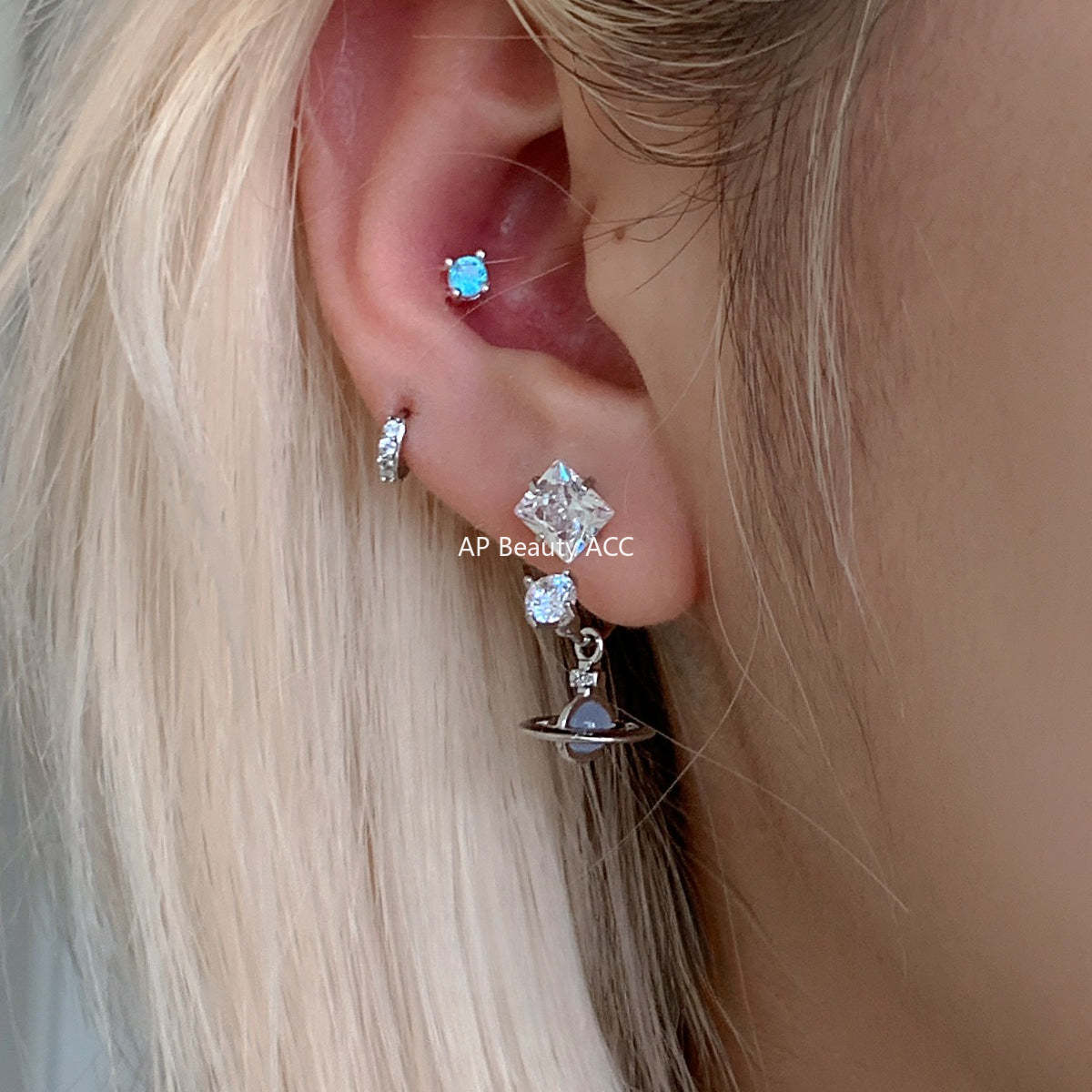 A관 - 사각 큐빅 우주 행성 펜던트 티타늄 스틸 귀걸이 [EH-4153] 25.12-2