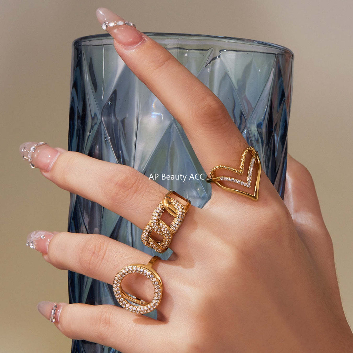 D관 - 스테인리스 스틸 풀 큐빅 하트 원형 오픈형 반지 [A330-A331] 25.09-4