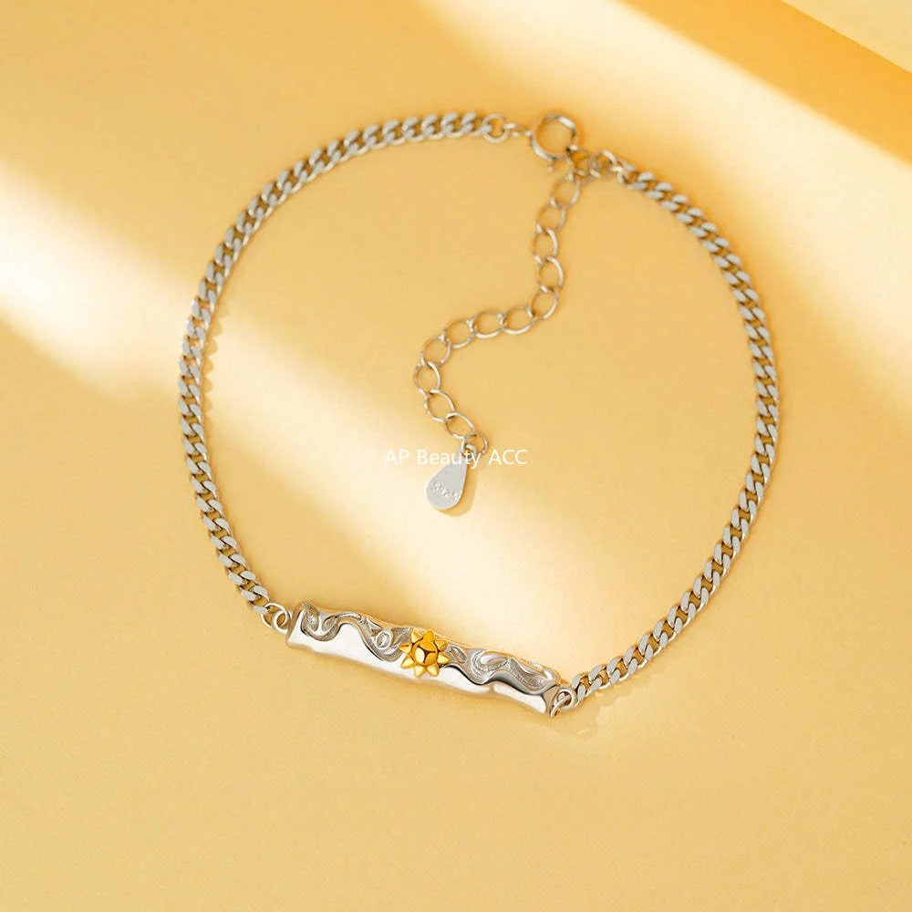 B관 - 925실버 용암 텍스처 달 별 커플 팔찌 [YC5153SL_1] 25.11-4