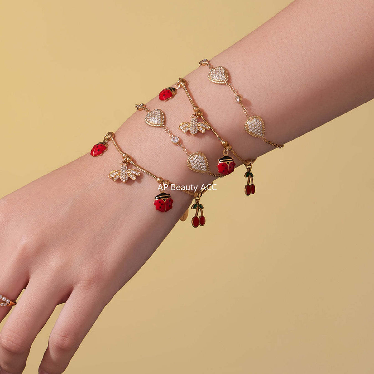 D관 - 스테인리스 스틸 큐빅 벌 체리 물방울 멀티 펜던트 팔찌 [E130-E160] 25.10-5