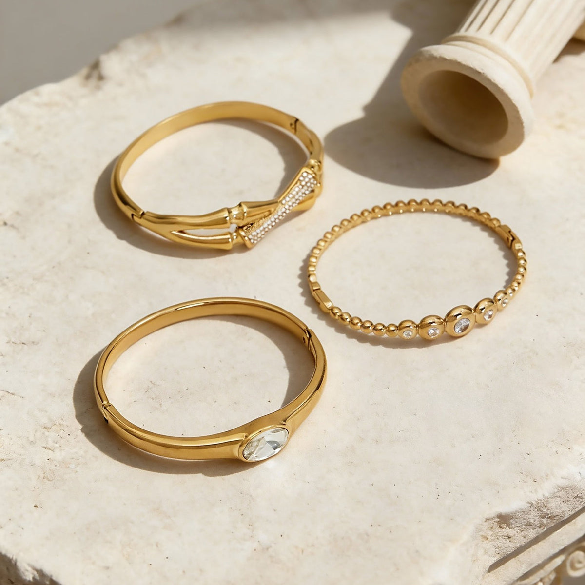 D관 - 스테인리스 스틸 18K 도금 큐빅 버클 팔찌 [Z525-Z527] 25.12-3