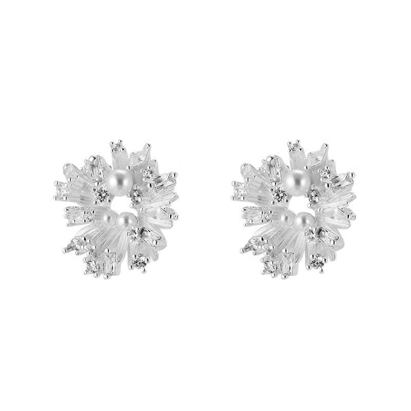 A관 - 눈꽃 플라워 모양 큐빅 진주 귀걸이 [EH-4048] 25.12-1