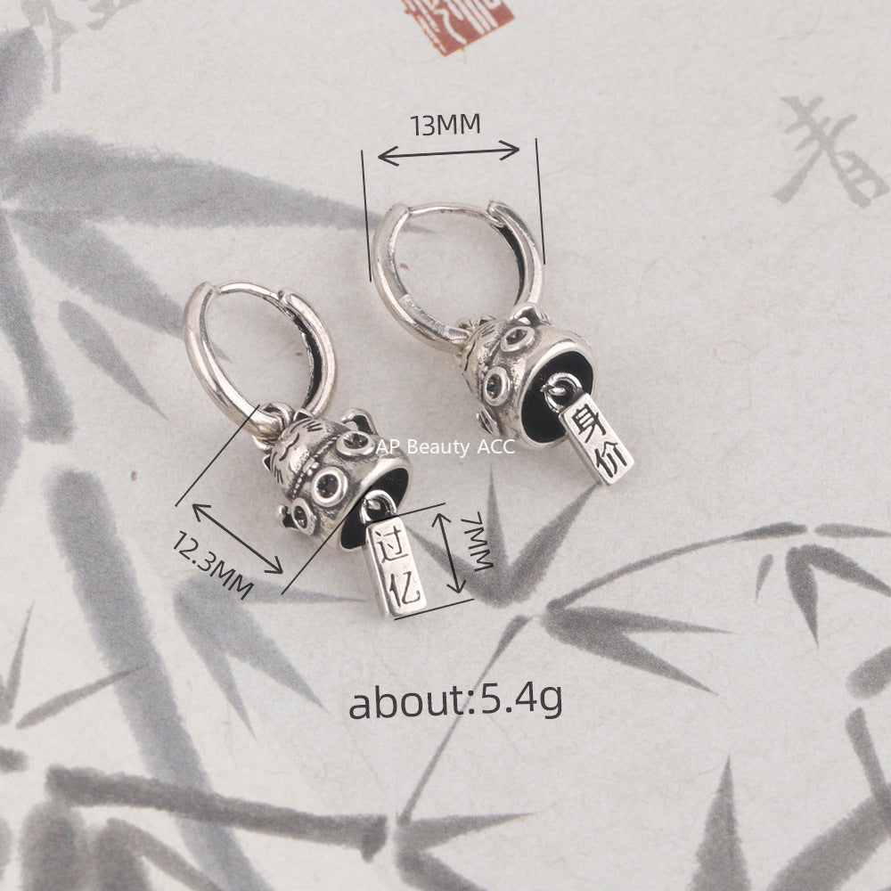 G관 - 실버색 복고양이 펜던트 링 귀걸이 [ES976] 25.10-1