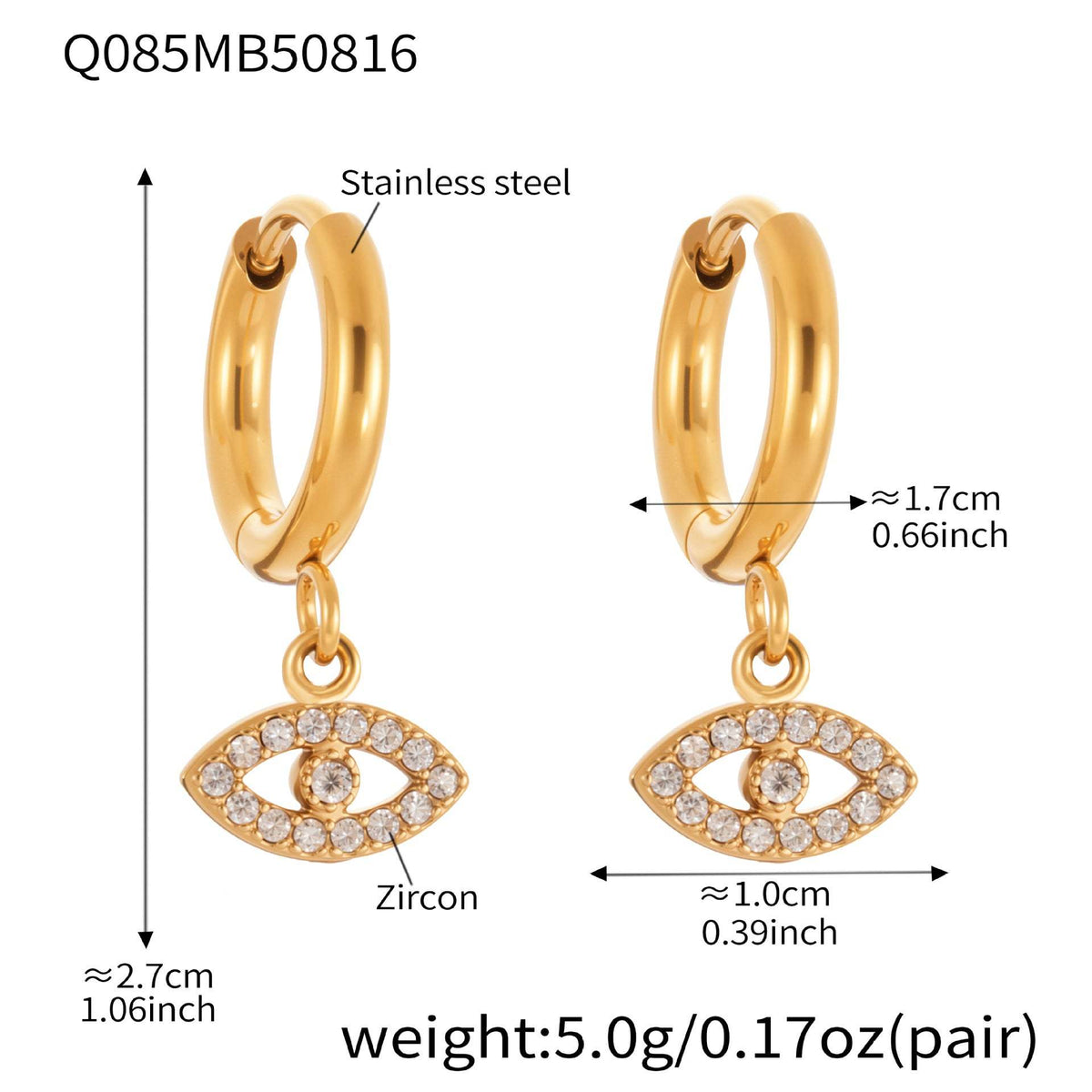 D관 - 스테인리스 스틸 18K 도금 눈 아이 디자인 큐빅 귀걸이 [Q078-Q093] 25.08-4
