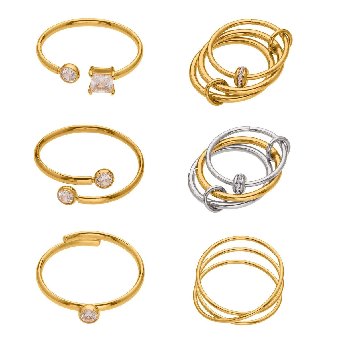 D관 - 큐빅 스테인리스 스틸 18K 골드 도금 반지 [A309-A312-A313] 25.09-4