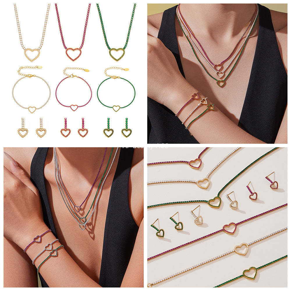 D관 - 스테인리스 스틸 풀큐빅 하트 체인 귀걸이 목걸이 팔찌 [TXP455] 25.10-4