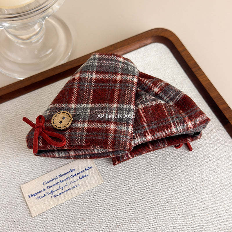 E관 - 리본 체크무늬 대형 빈티지 집게핀 [27613] 25.10-5