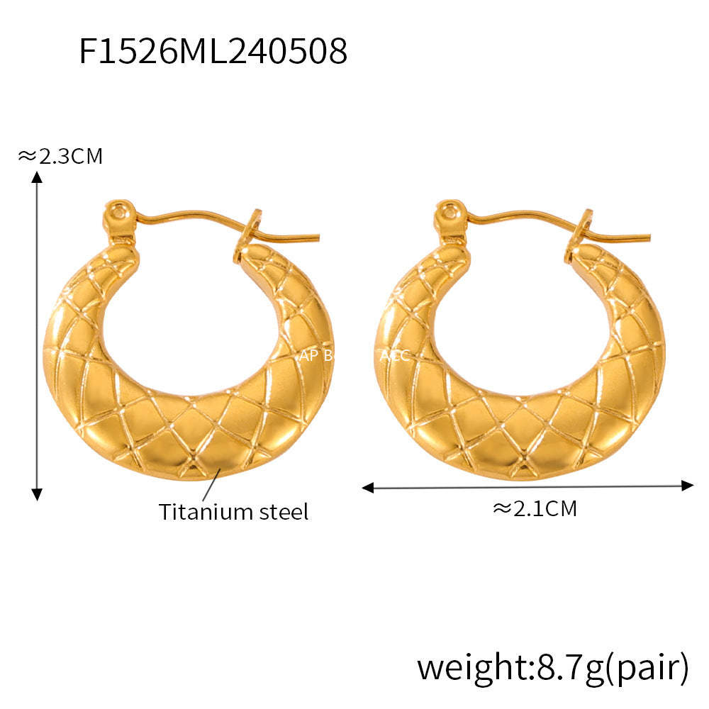 D관 - 티타늄 스틸 18K 도금 다이아몬드 패턴 프렌치 라운드 귀걸이 [F1525-26] 24.05-3