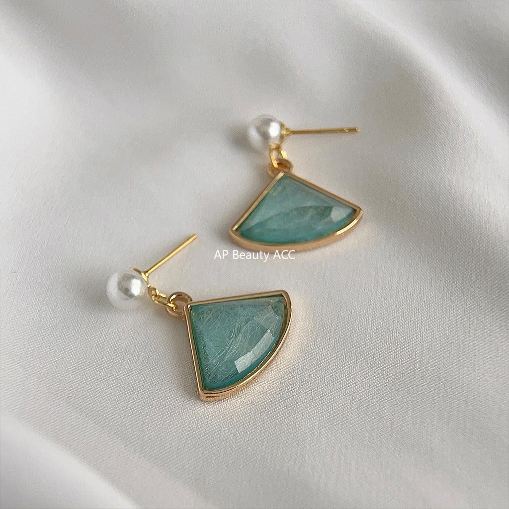 C관 - 그린 리프 플라워 디자인 14K 도금 은침 엘레강스 귀걸이 [3625] 24.03-1