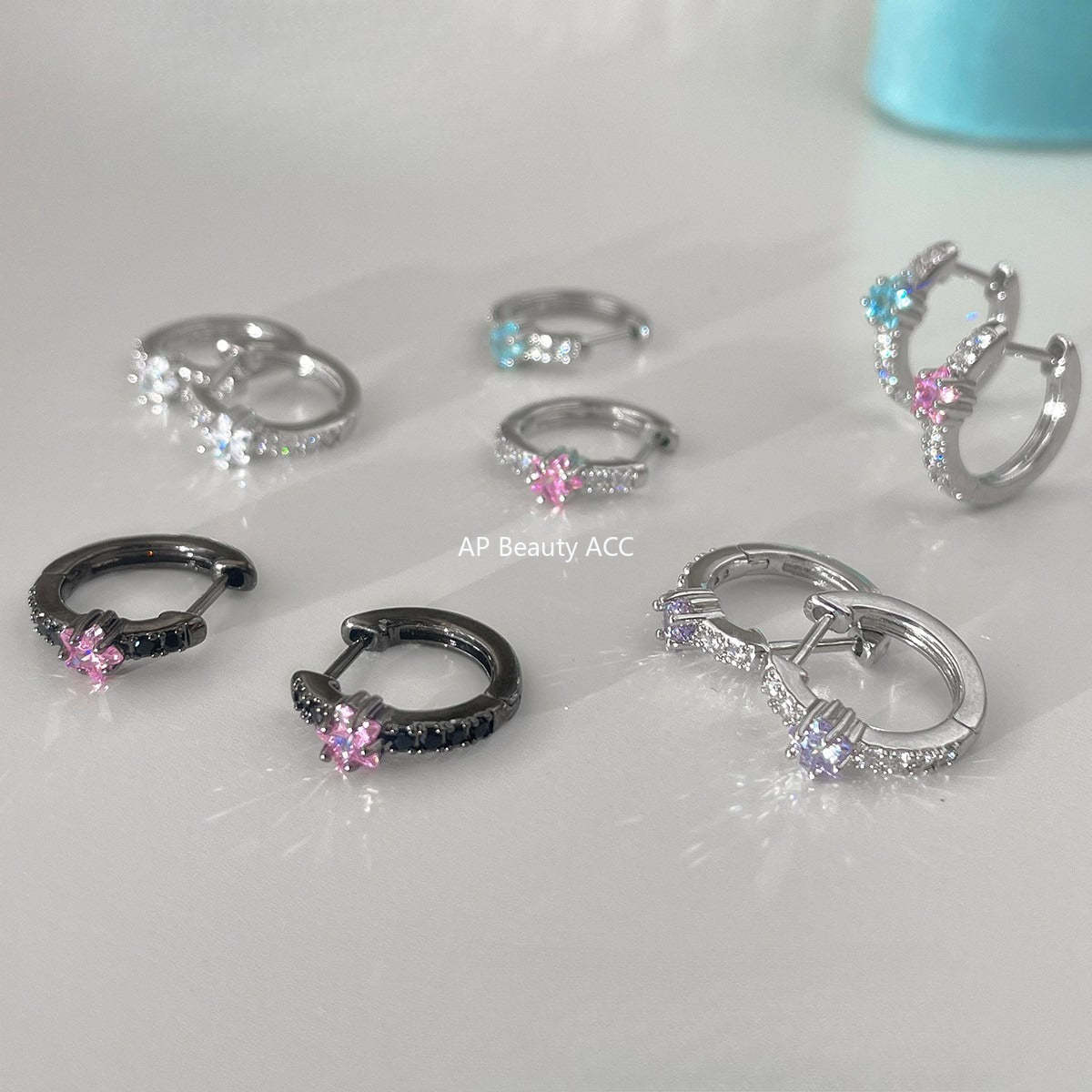 A관 - 별 큐빅 316 스테인리스 스틸 링 귀걸이 [EH-4333] 25.12-1