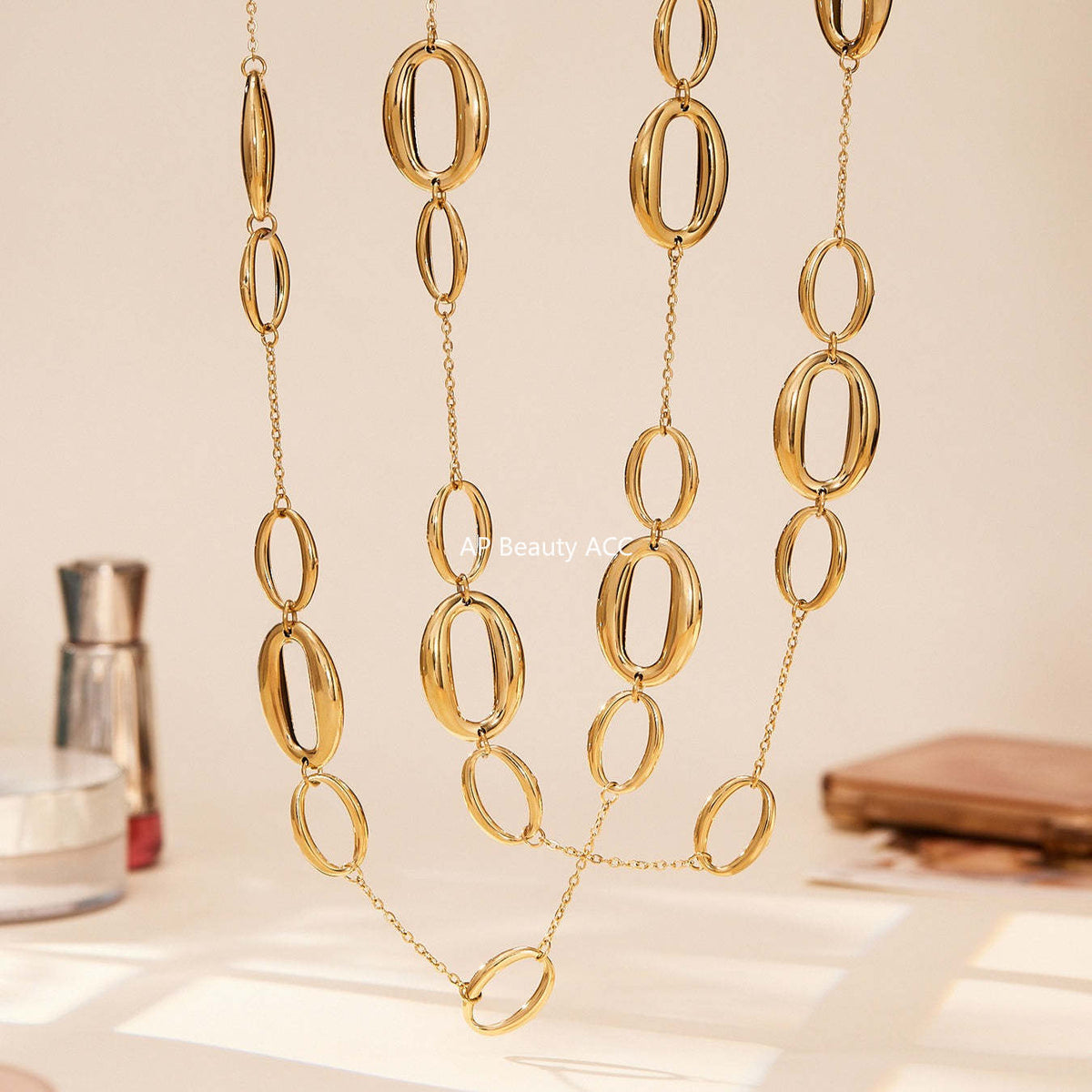 D관 - 기하 O체인 롱 디자인 18K 도금 스테인리스 목걸이 [M084] 25.11-3